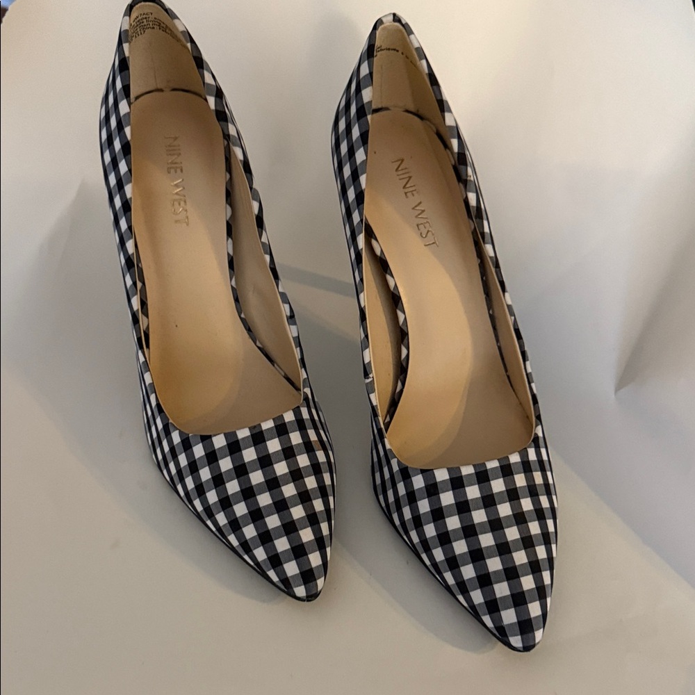 Nine West Gingham Black and White Heels